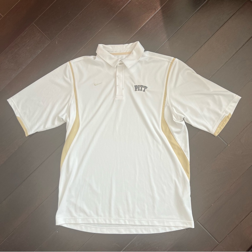 Nike Pitt Panthers Shirt Mens Large White Gold Polyester Dri Fit Team Polo